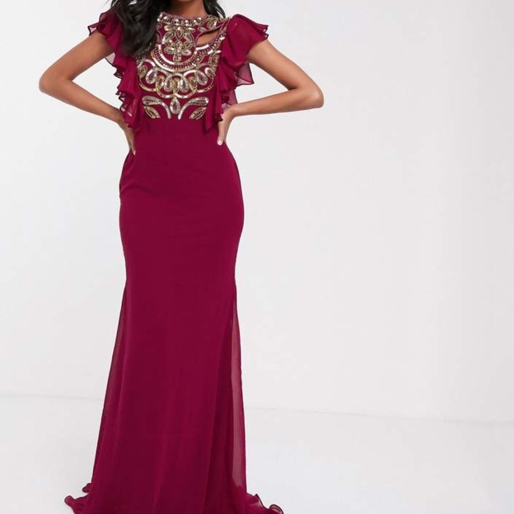 Virgos Lounge maxi dress with ruffle detail in dee